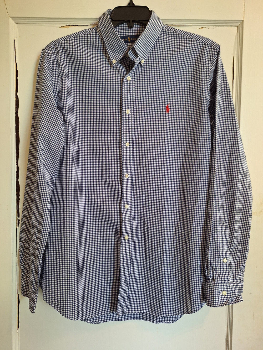 RALPH LAUREN Mens Blue White Gingham Plaid Long Sleeve Button Down Sz XL Casual